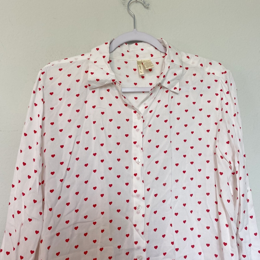 Japna Heart Print Button Front Collared Shirt Pre… - image 2